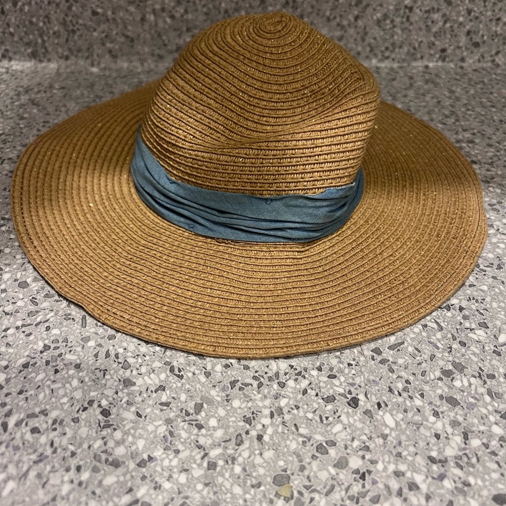 Janie and Jack Wide-Brim Straw Sun Hat with Blue Band